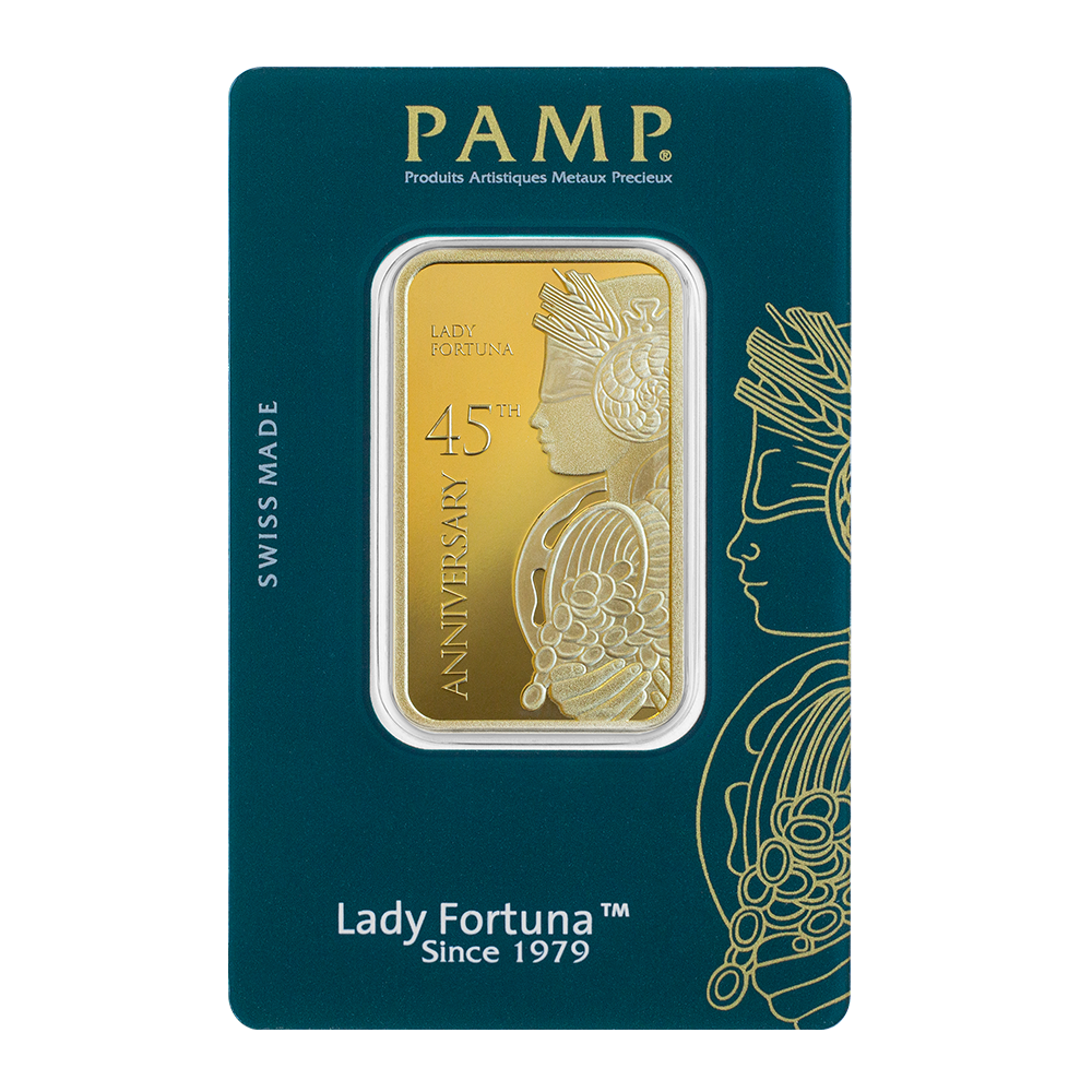 Lady Fortuna™ 45th Anniversary 1oz Gold Bar | PAMP